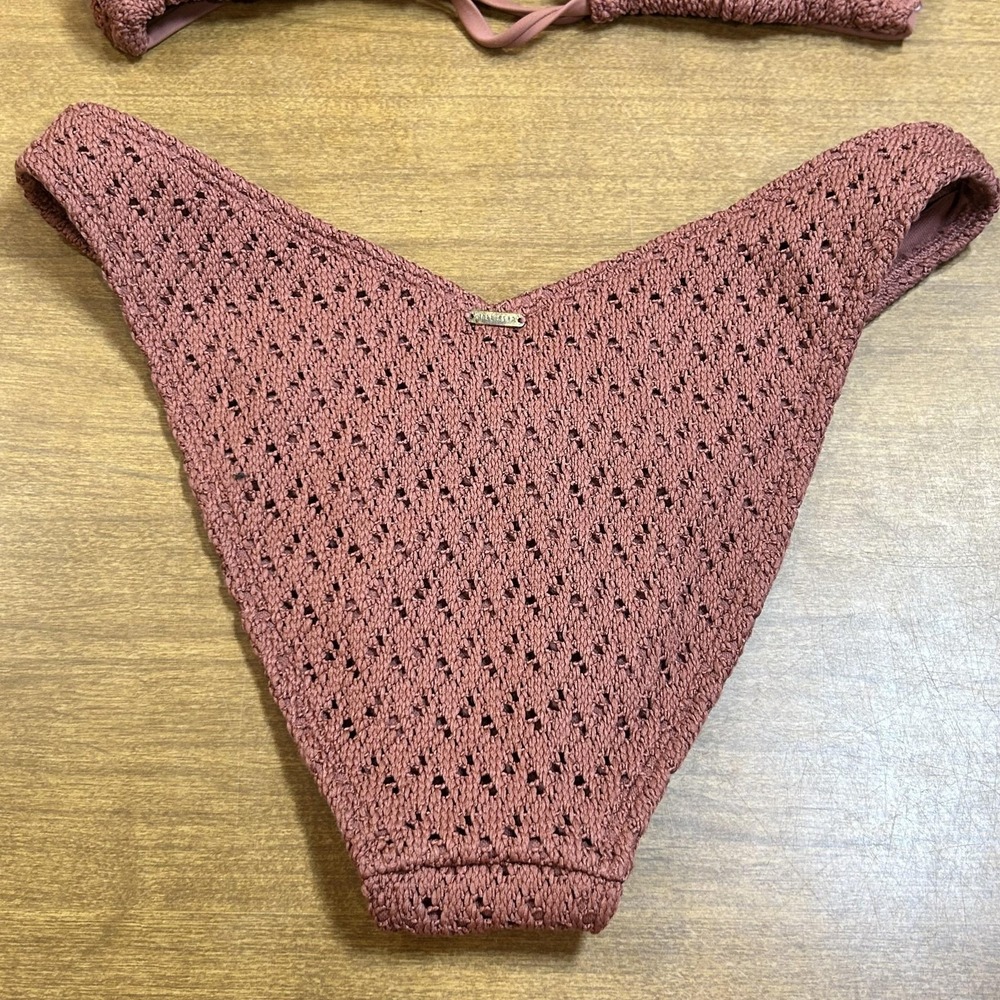 Hollister Bikini Swimsuit Set Womens XS/S Mauve Crochet Triangle Tie Lined Beach - Picture 4 of 9